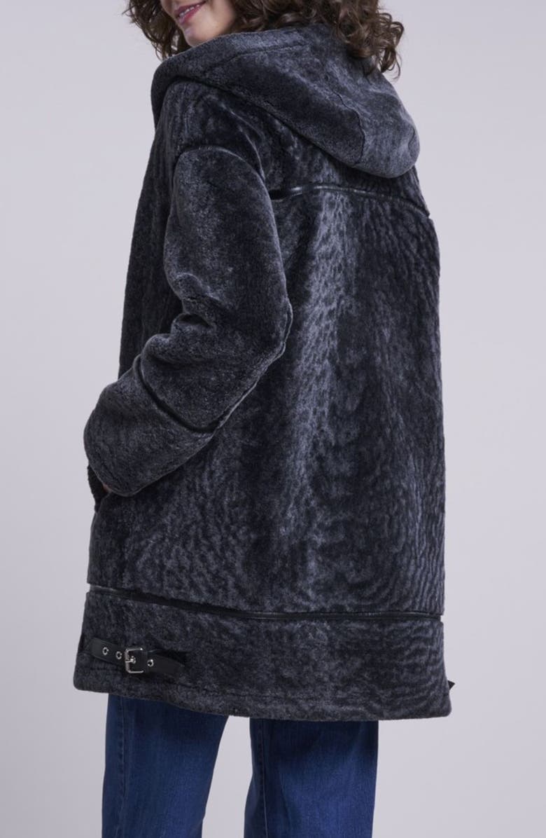 Blue Duck Hooded Genuine Shearling Jacket, Alternate, color, Charcoal
