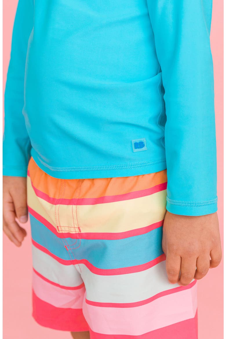 Bright Aqua Long Sleeve Two-Piece Rashguard Swimsuit, Alternate, color, BLUE