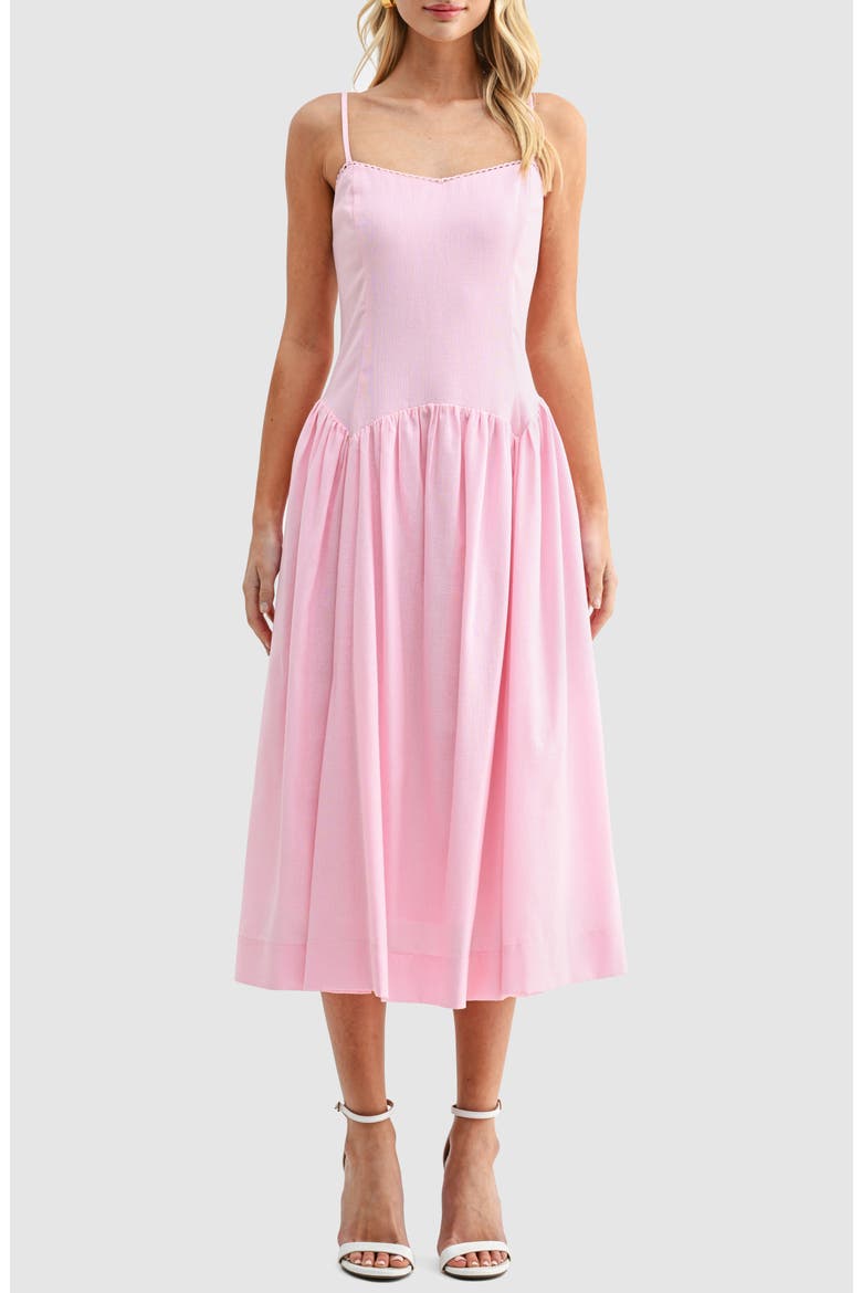 Drop Waist Cotton & Linen Midi Dress, Main, color, ICY PINK