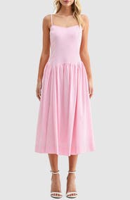 All in Favor Drop Waist Cotton & Linen Midi Dress