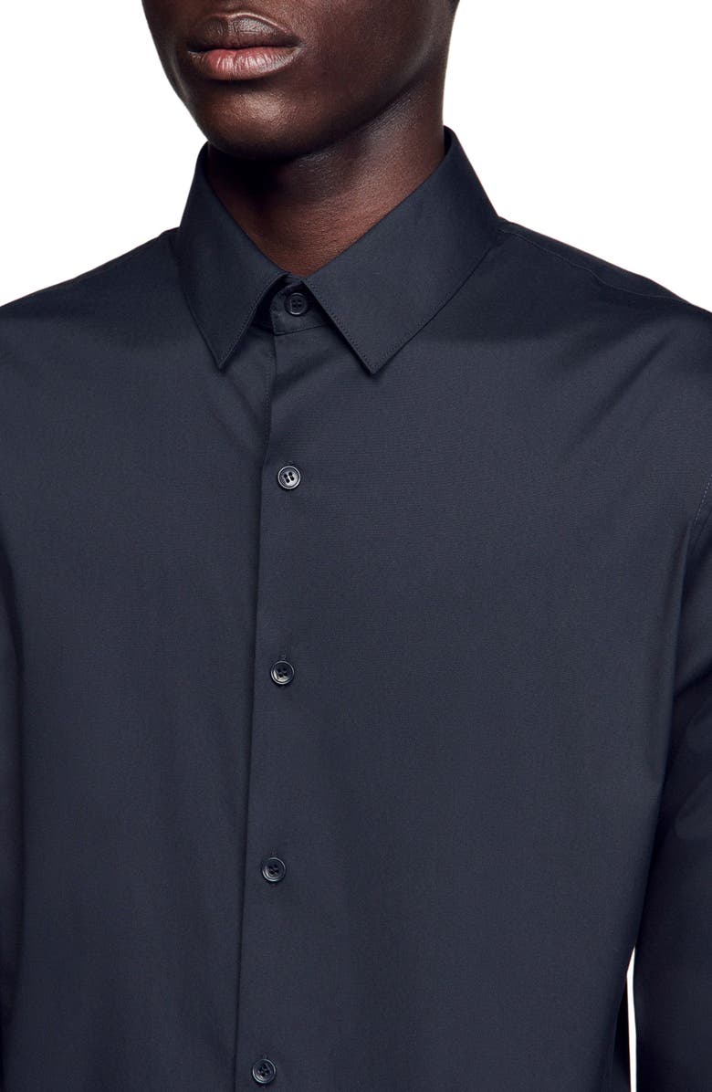 SANDRO Fitted stretch cotton shirt, Alternate, color, Navy Blue