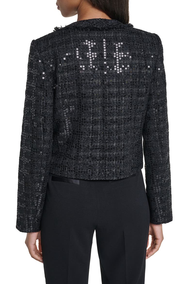 Sequin Collarless Jacket, Alternate, color, BLACK