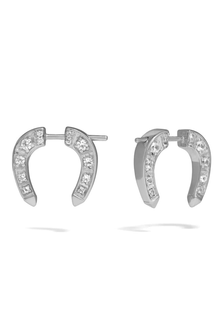White Sapphire Horseshoe Bypass Earrings, Main, color, 925 STERLING SILVER