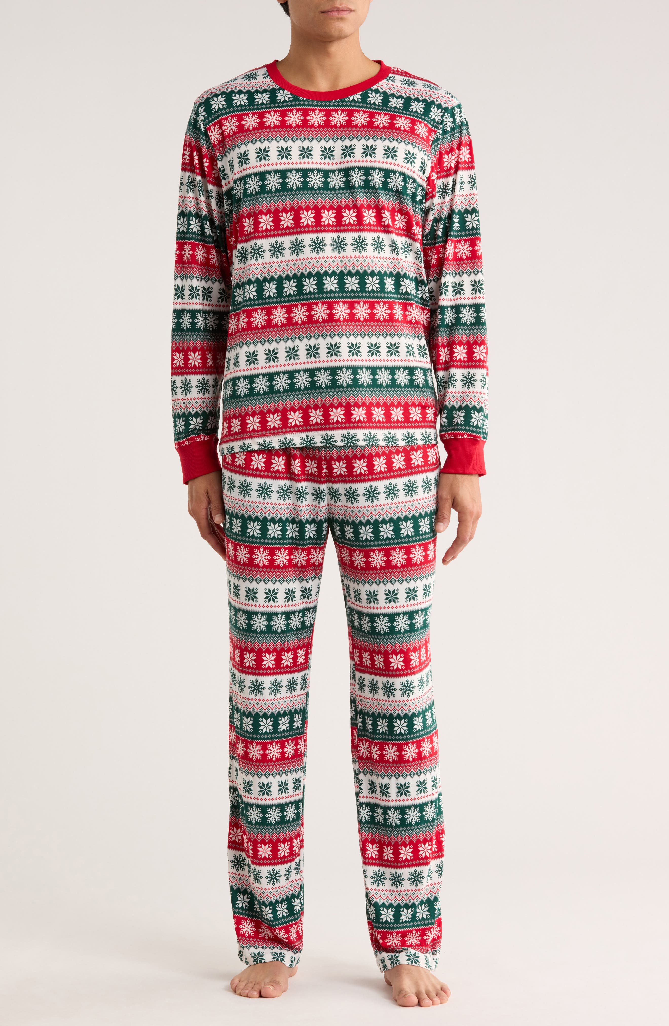 JACLYN Dad Matching Family Fair Isle Snowflake Long Sleeve Shirt & Pants Pajamas
