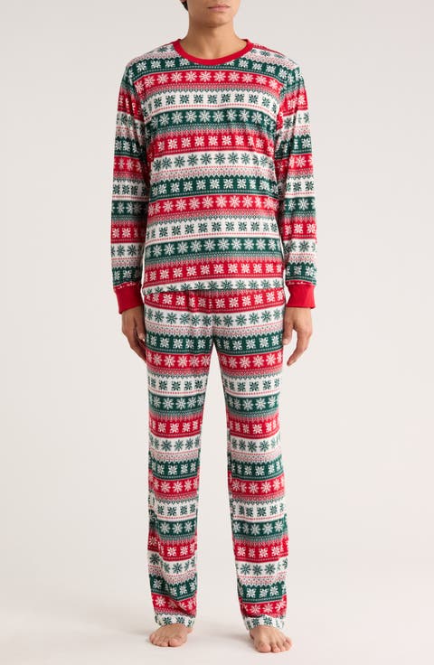 Dad Matching Family Fair Isle Snowflake Long Sleeve Shirt & Pants Pajamas