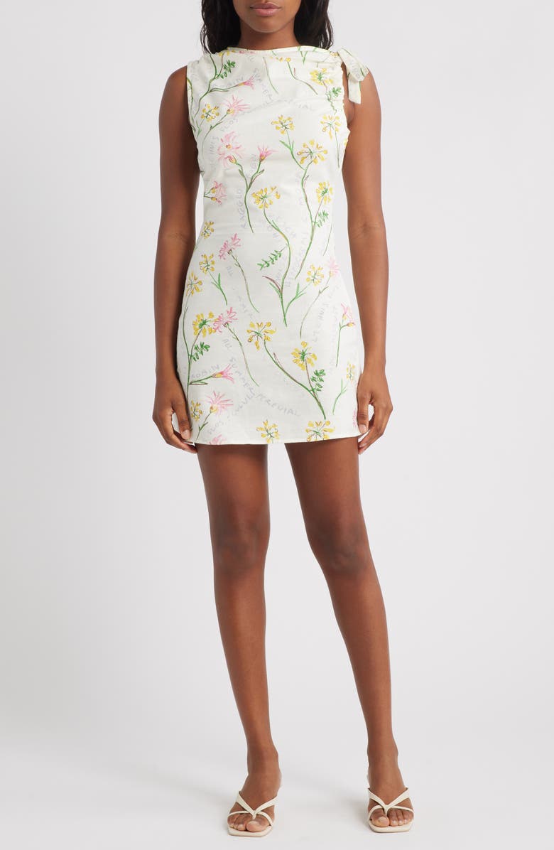 Topshop Floral Tie Strap Linen Minidress, Main, color, White Multi