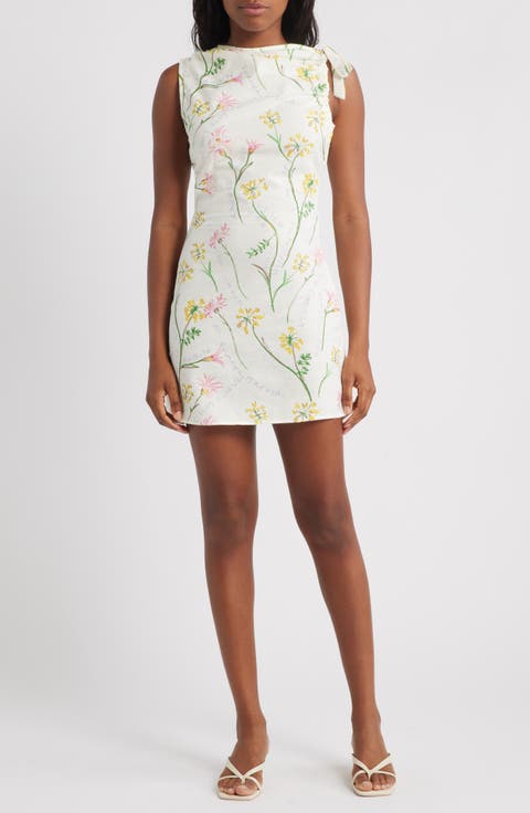 Floral Tie Strap Linen Minidress