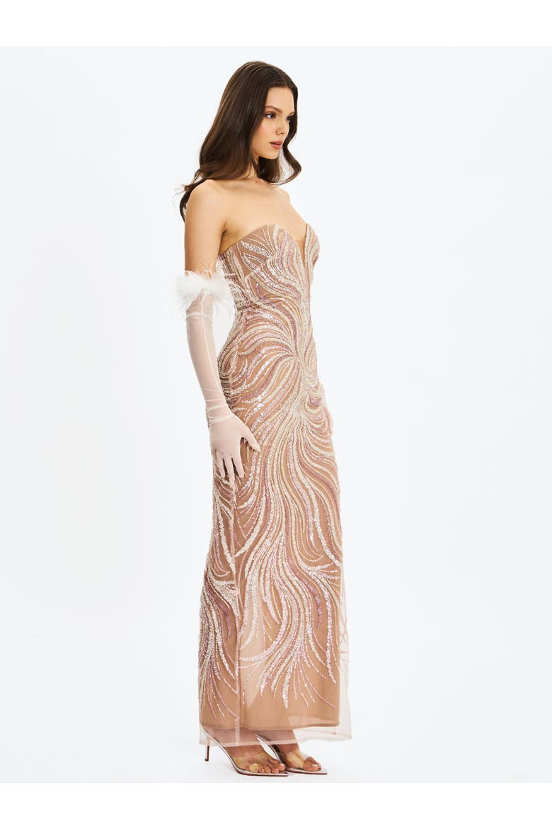 Quinci Beaded Sequin Sweetheart Maxi Dress, Alternate, color, Apricot