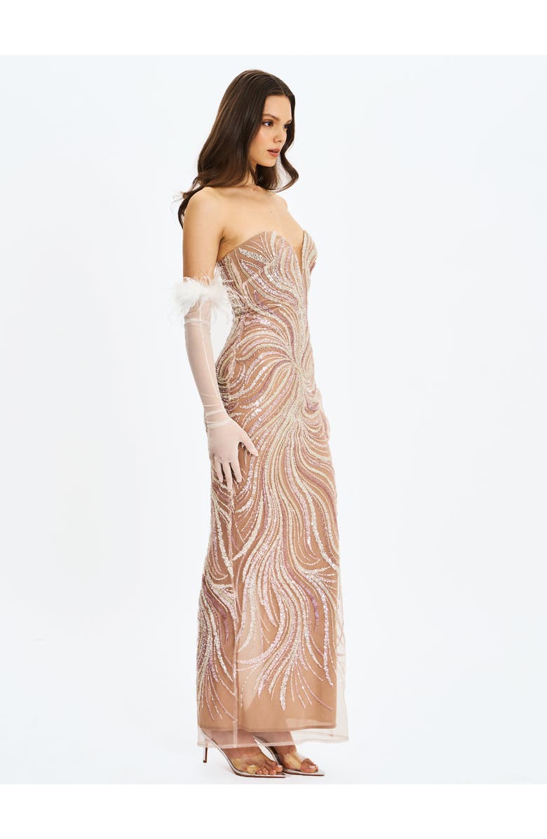 Miss Circle Quinci Beaded Sequin Sweetheart Maxi Dress, Alternate, color, Apricot