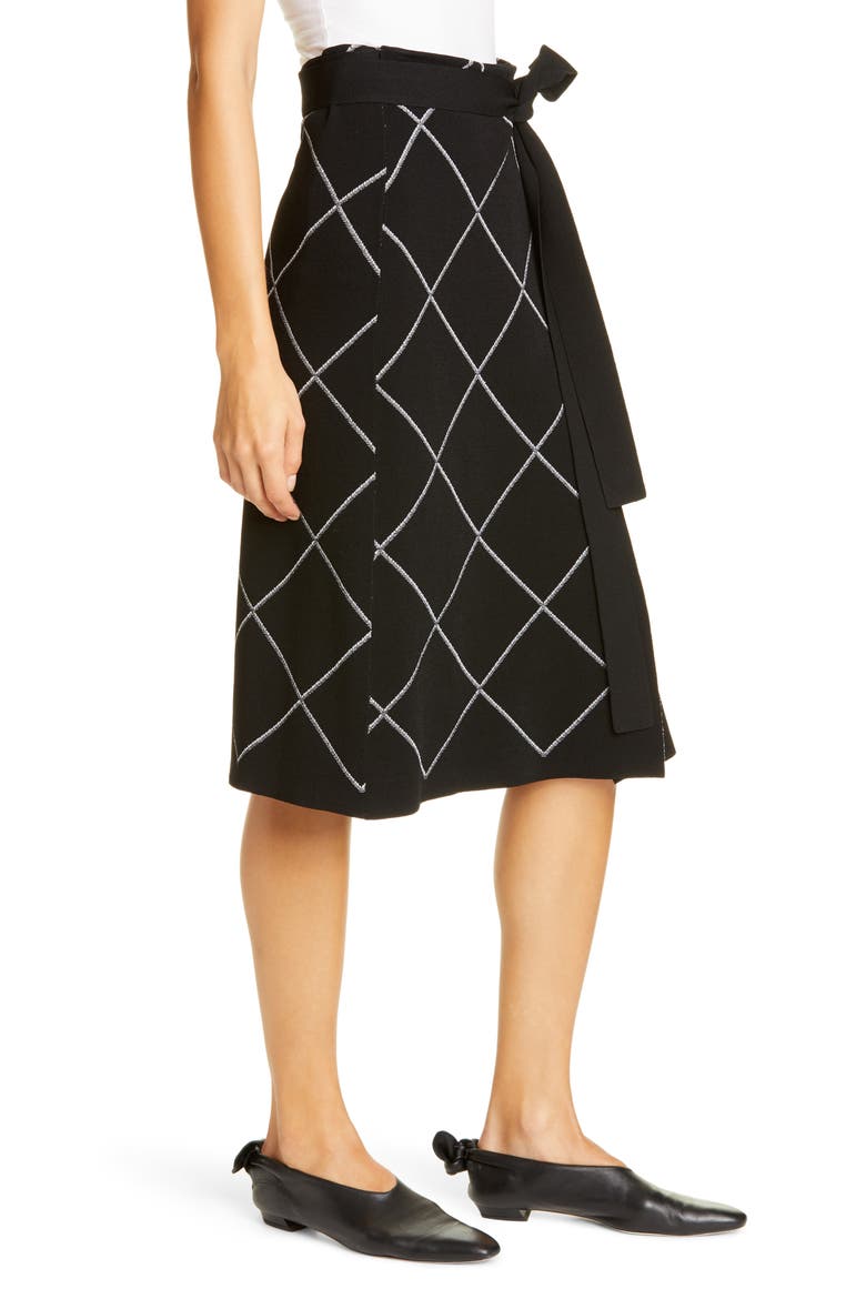 Windowpane Check Knit Wrap Skirt, Alternate, color, BLACK/ OPTIC WHITE