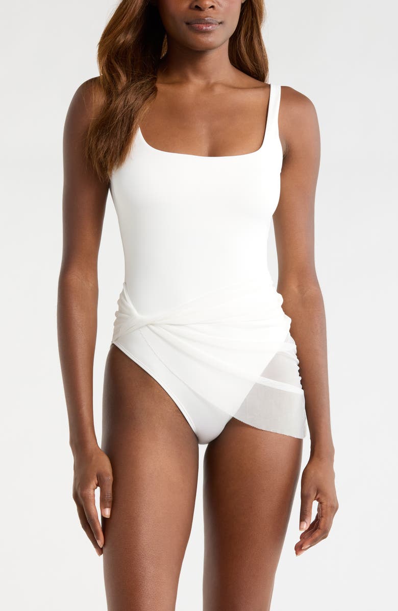 Hutch Mesh Overlay One-Piece Swimsuit, Main, color, White Solid