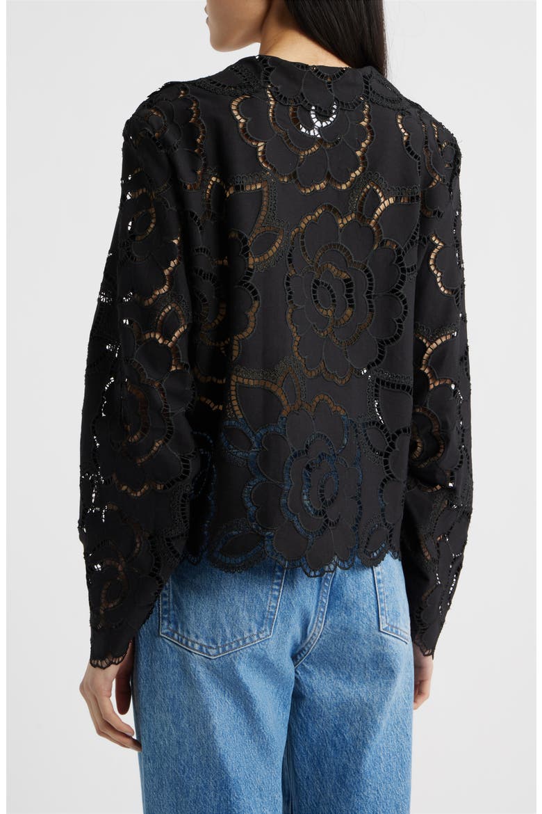 Open-Stitch Cotton Top, Alternate, color, NOIR