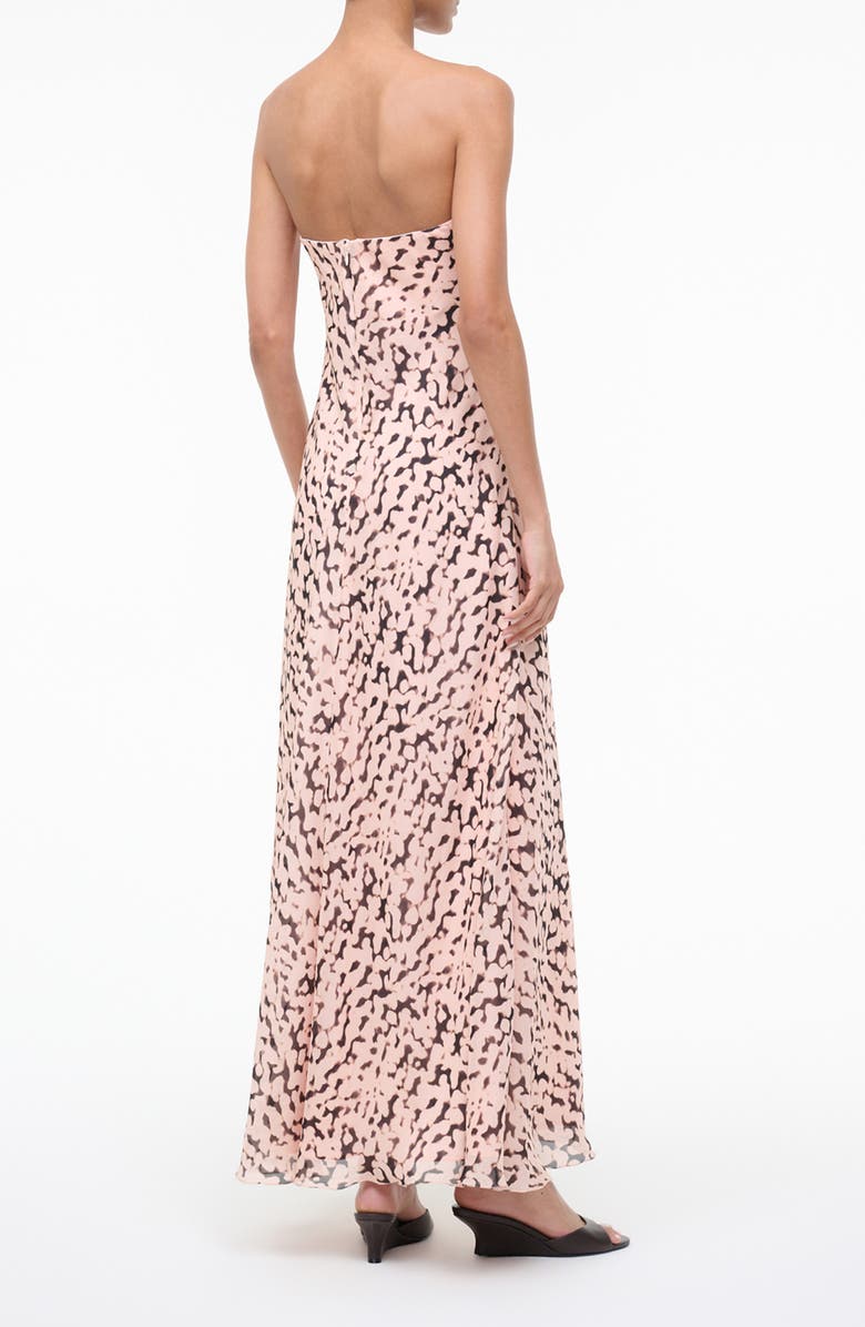STAUD Cassie Abstract Silk Strapless Dress, Alternate, color, Almond/ Black