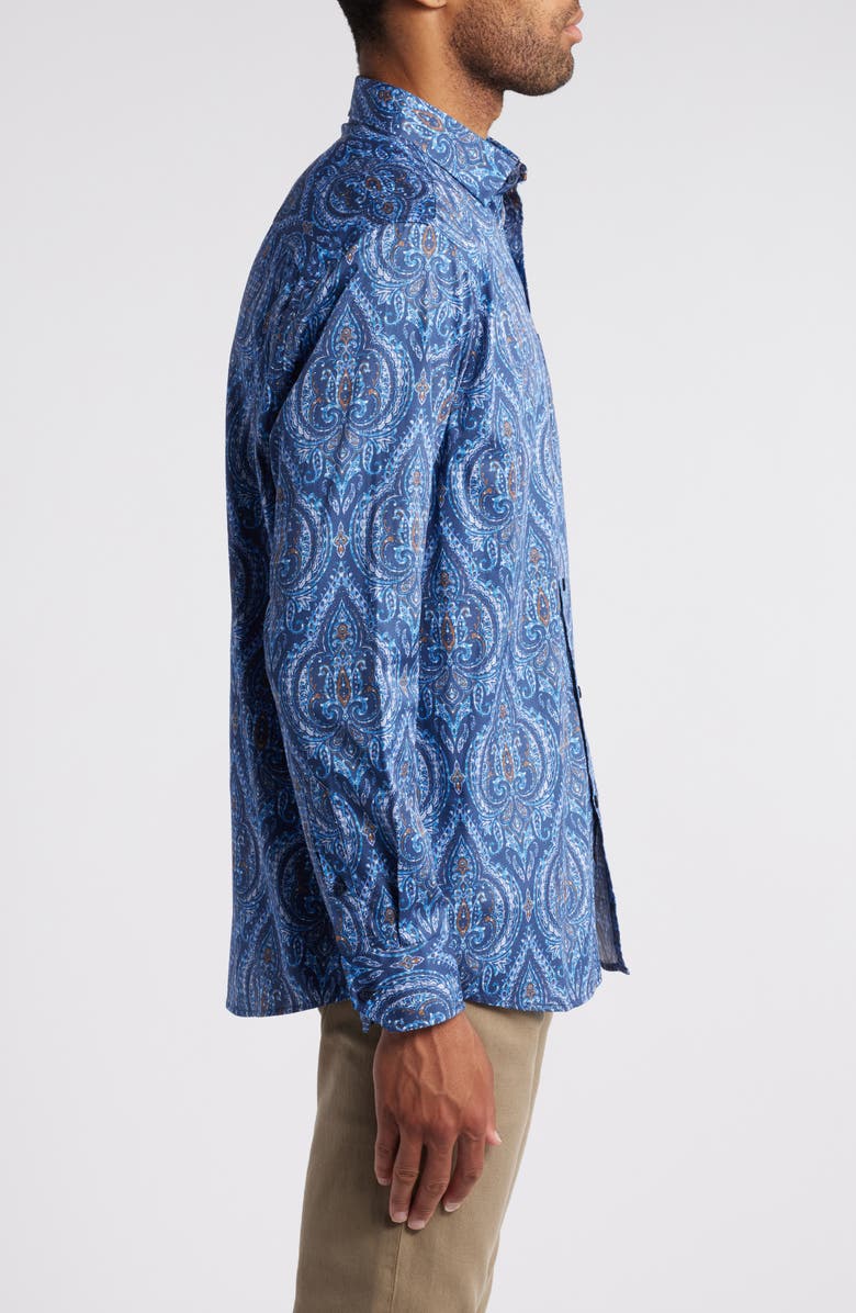 Johnston & Murphy Medallion Print Oversize Button-Up Shirt, Alternate, color, 