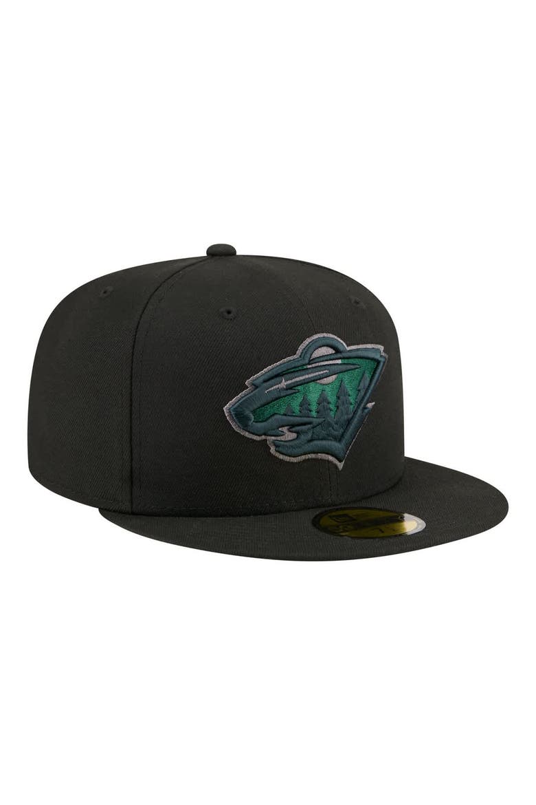 Men's New Era Black Minnesota Wild Color Pop 59FIFTY Fitted Hat, Main, color, Black