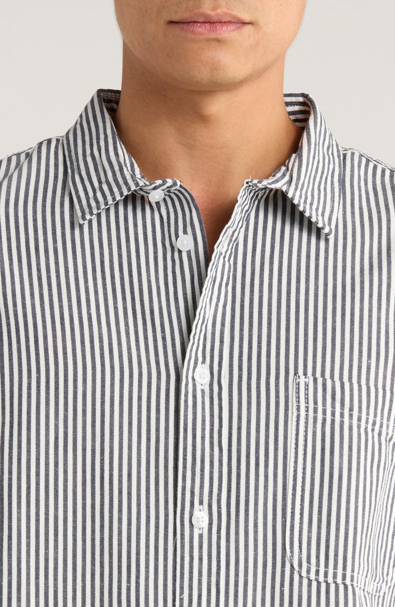 Vans Lawson Stripe Short Sleeve Cotton & Linen Button-Up Shirt, Alternate, color, White/ Dress Blues