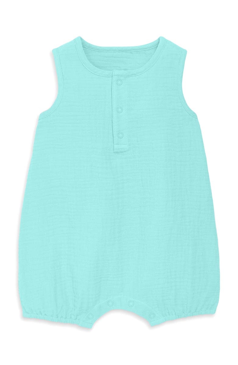 Primary Baby Cotton Gauze Henley Bubble Romper, Alternate, color, Mist