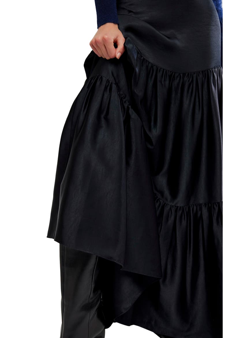 Juliette Satin Tiered Maxi Skirt, Alternate, color, BLACK