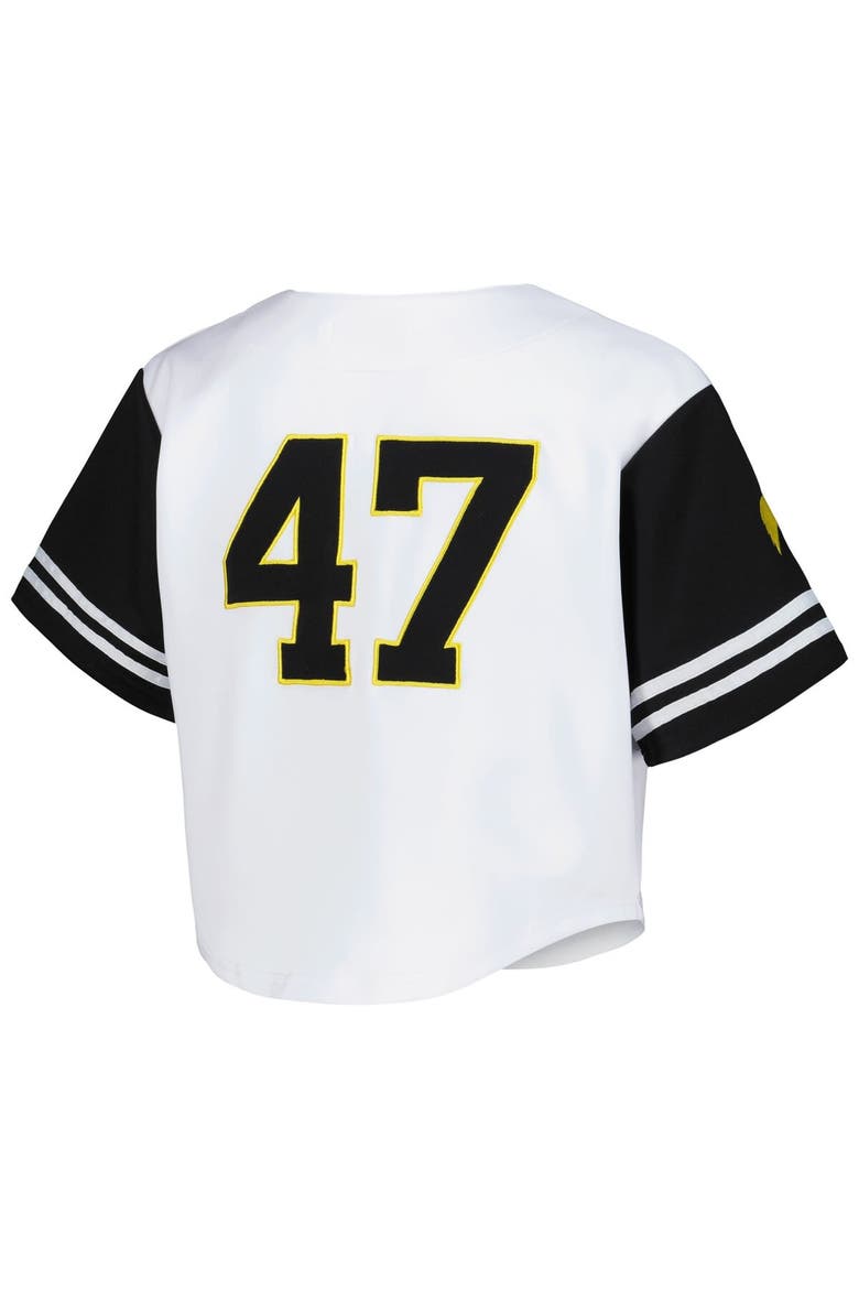 Women's Established & Co. White Iowa Hawkeyes Baseball Jersey Cropped T-Shirt, Alternate, color, White