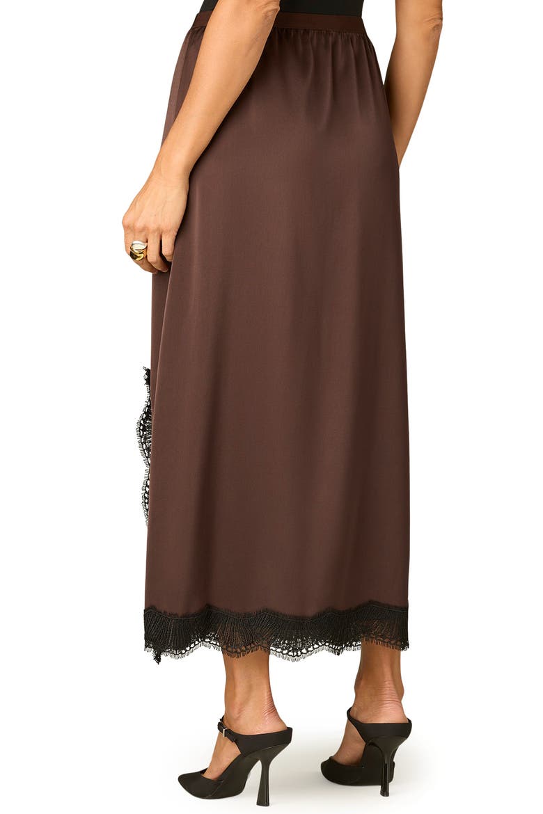 Banded Waist Lace Hem Midi Skirt, Alternate, color, BROWN