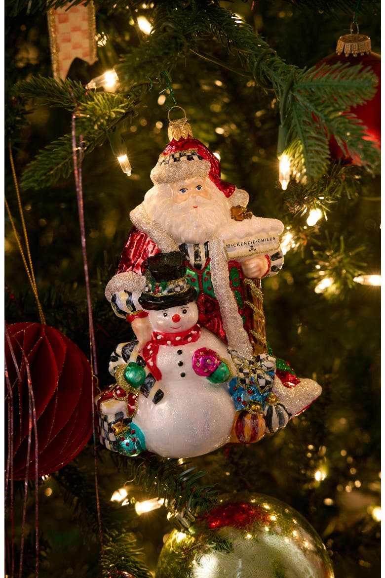 Santa & Snowman Glass Ornament, Alternate, color, WHITE