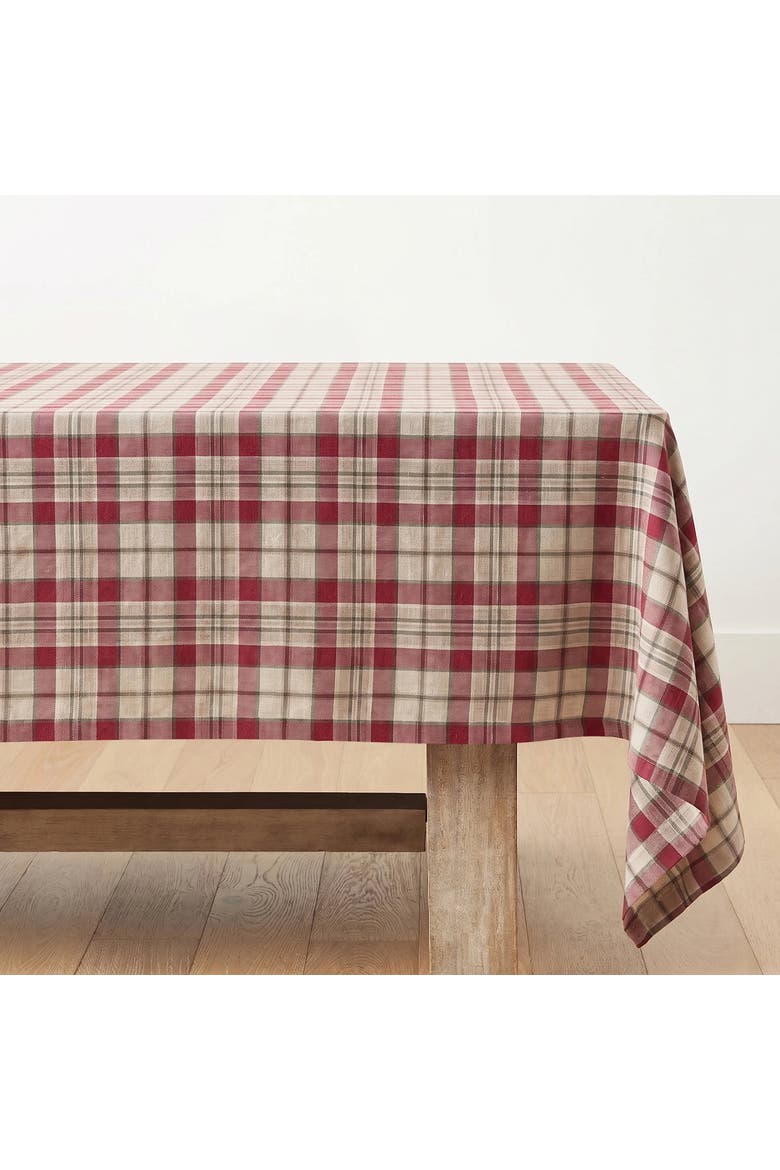 Linen Tablecloth - Almond Plaid, Main, color, Almond Plaid