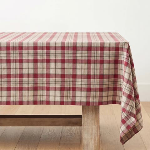 Linen Tablecloth - Almond Plaid