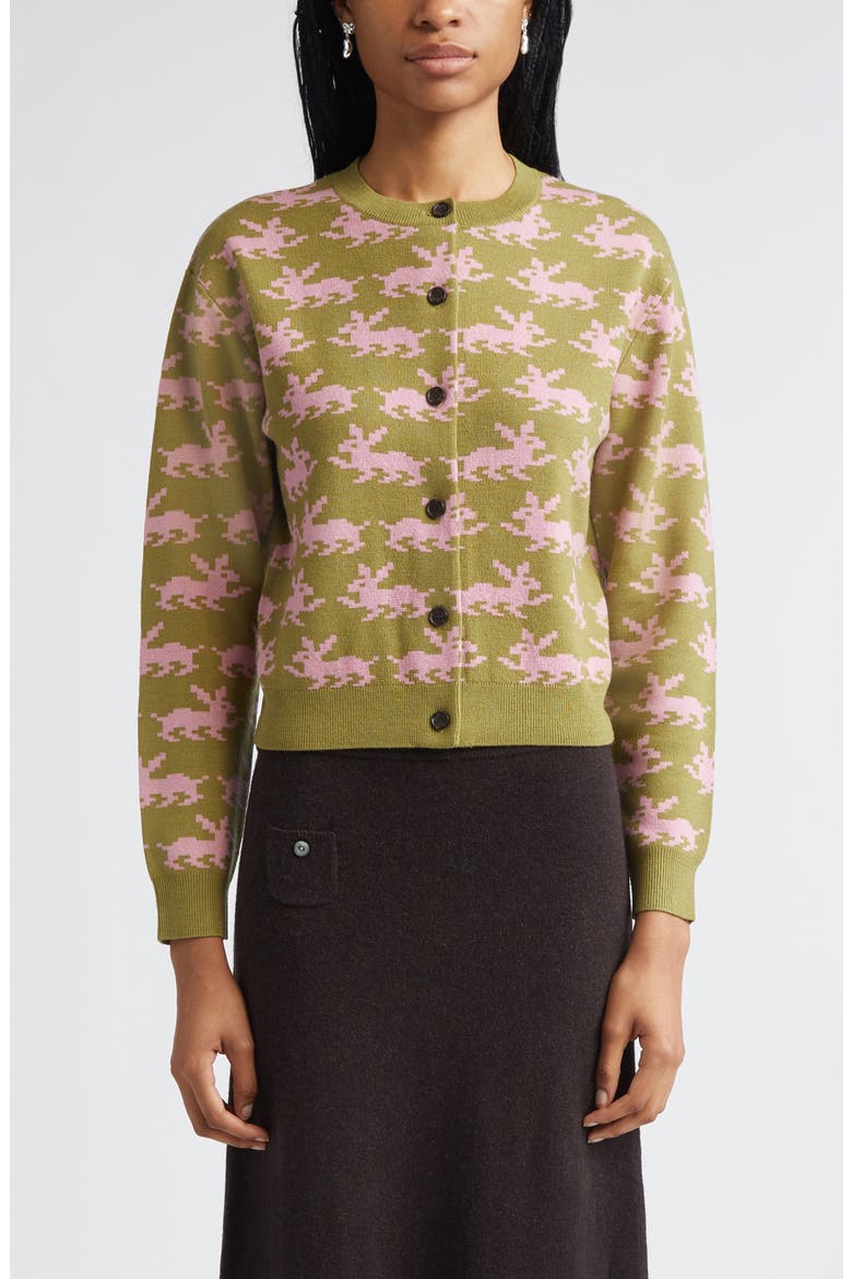 Bouchette Merino Wool Jacquard Cardigan, Main, color, OLIVE MULTI