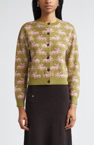Sandy Liang Bouchette Merino Wool Jacquard Cardigan