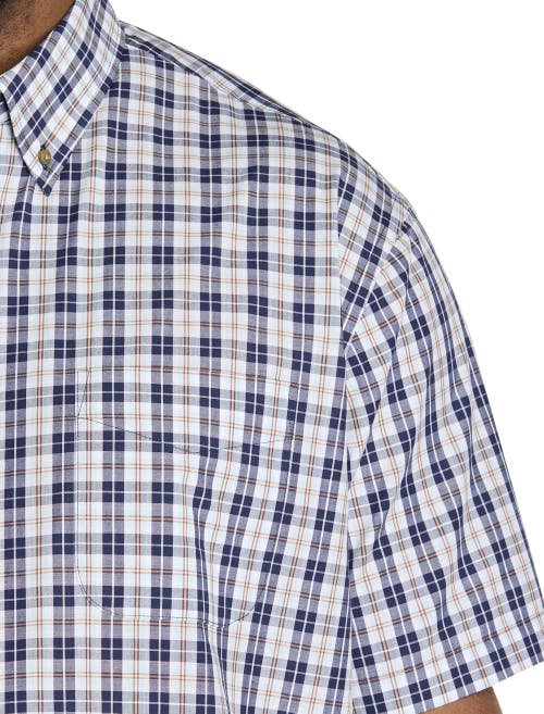 Harbor Bay By Dxl Big & Tall Easy-care Multi Plaid Sport Shirt In Navy Multi