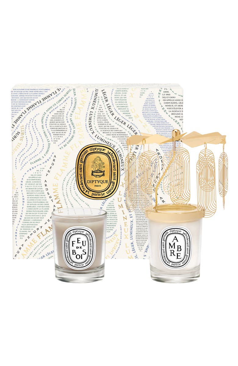 Diptyque Feu de Bois & Ambre (Fire Wood & Amber) Carousel Candle Set, Main, color,