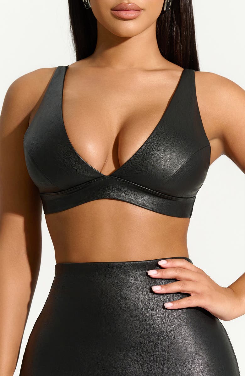 Naked Wardrobe Faux Leather Bra Top, Alternate, color, 