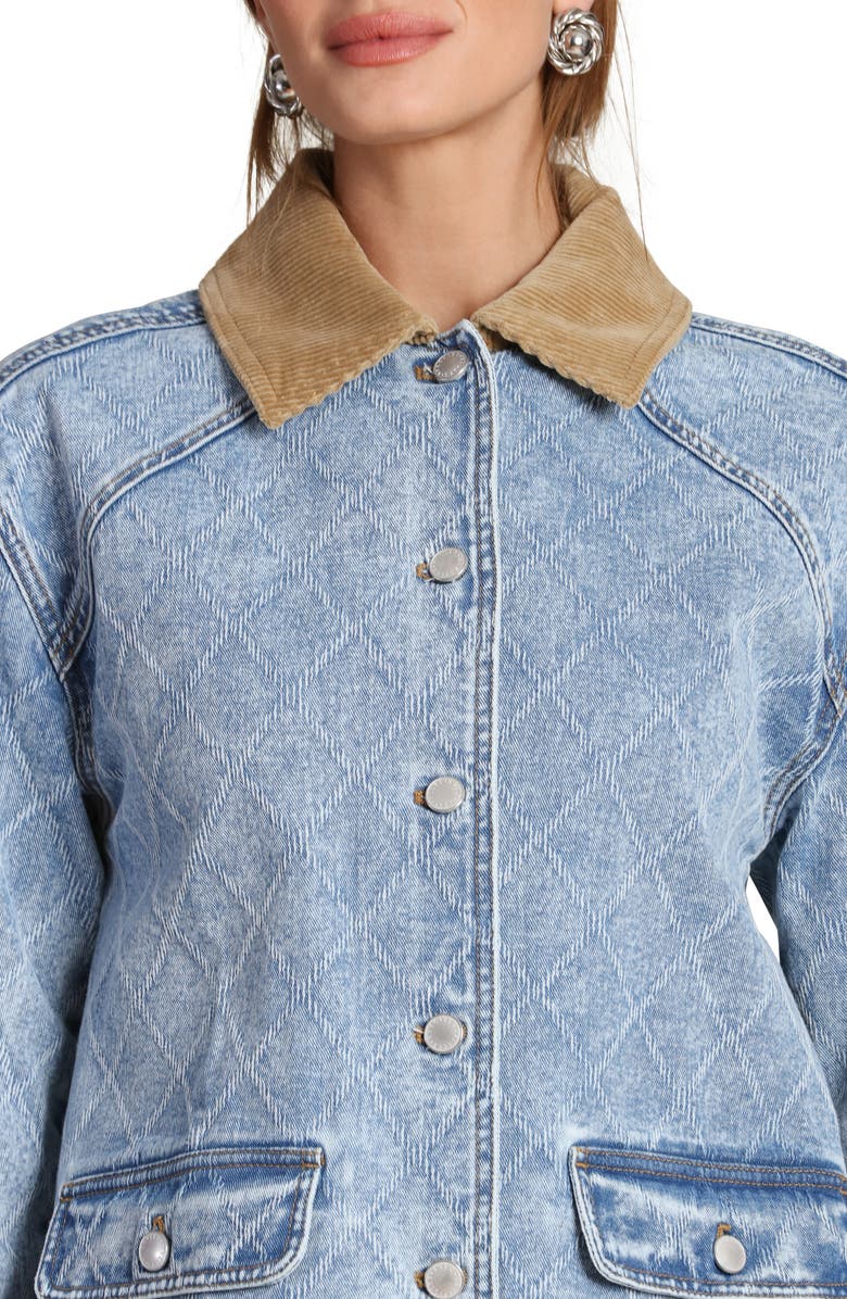 Avec Les Filles Relaxed Contrast Collar Barn Jacket, Alternate, color, Light Wash Diamond