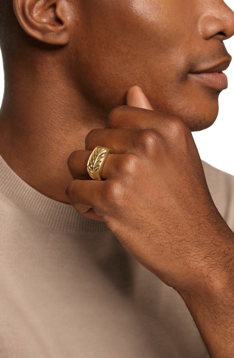 David Yurman Chevron Three Sided Signet Ring, 18K Gold, 12.5mm, Alternate, color, Gold