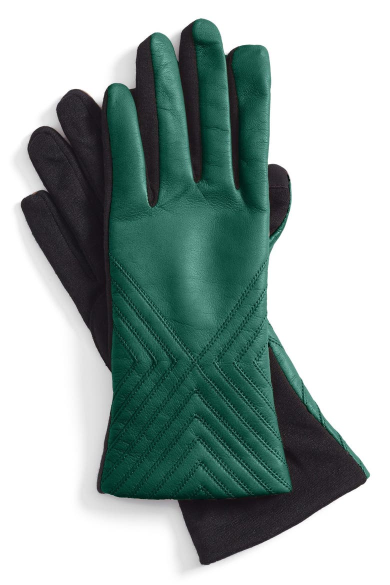 Tech Fingertip Leather & Knit Gloves, Main, color, PERIDOT