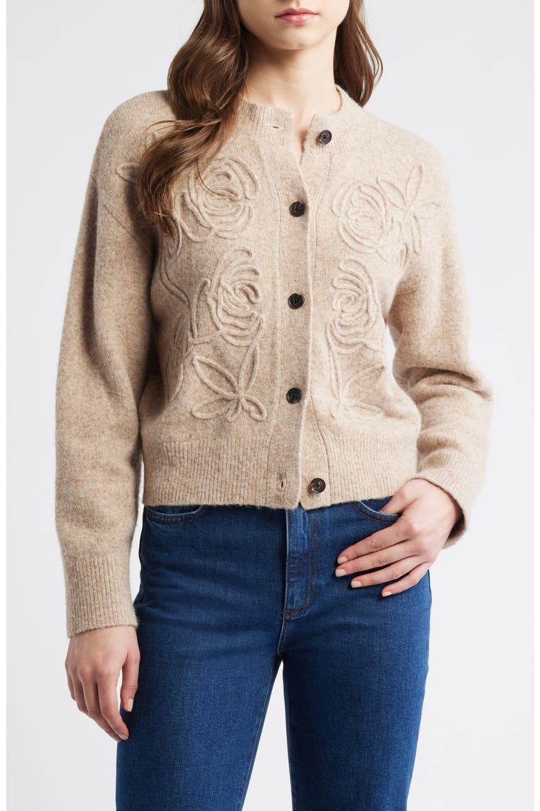 Coralle Soutache Trim Cardigan, Main, color, SAND