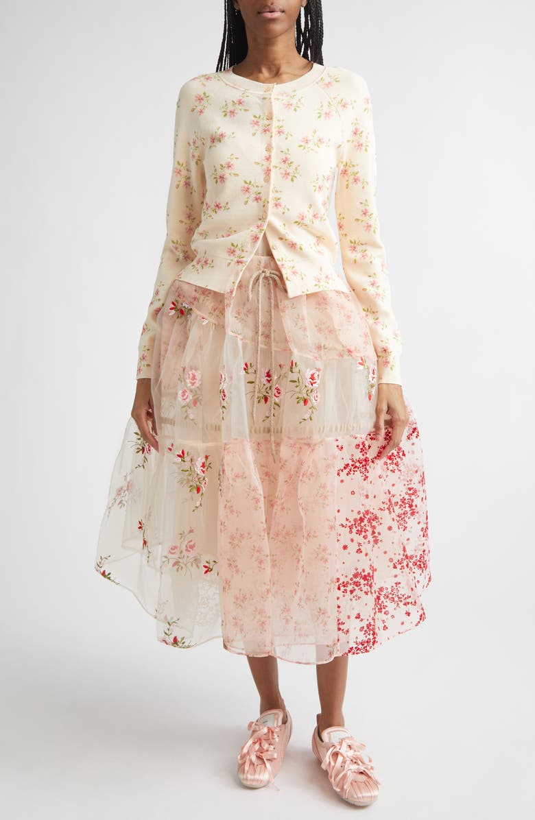 Simone Rocha Shrunken Tiny Flower Cardigan, Alternate, color, Cream Floral