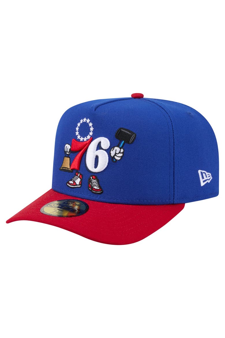 Men's New Era  Blue Philadelphia 76ers Injection Cartoon Logo A-Frame 59FIFTY Fitted Hat, Main, color, Blue