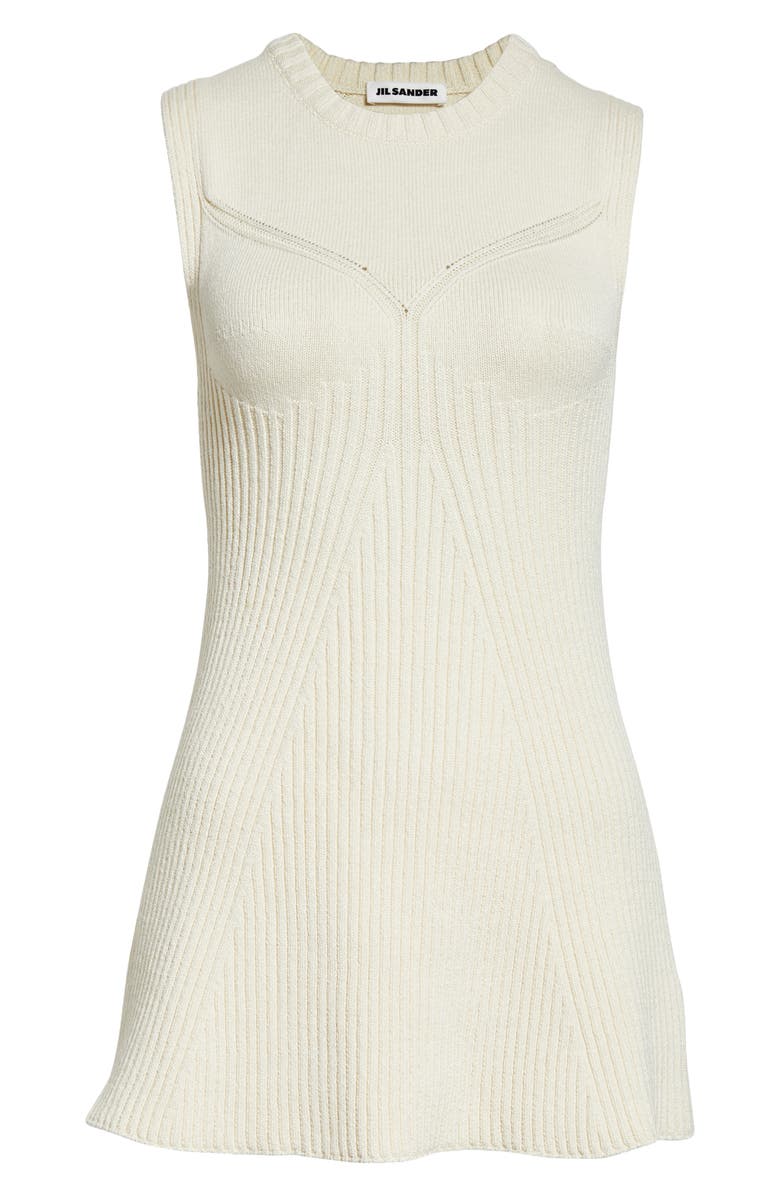 Jil Sander Rib Cotton Blend A-Line Sweater Minidress, Alternate, color, 106 - Eggshell