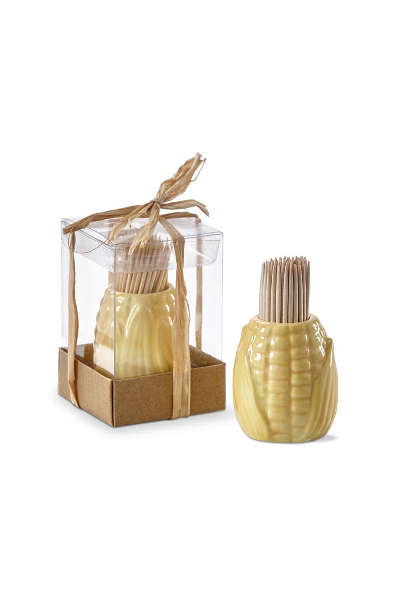 Corn on the Cob Stoneware Toothpick Holder Set of Two, Main, color, Yellow