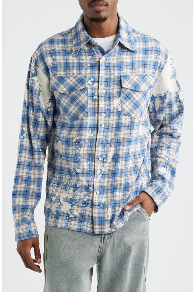 Bleached Plaid Snap-Up Shirt, Alternate, color, BLUE