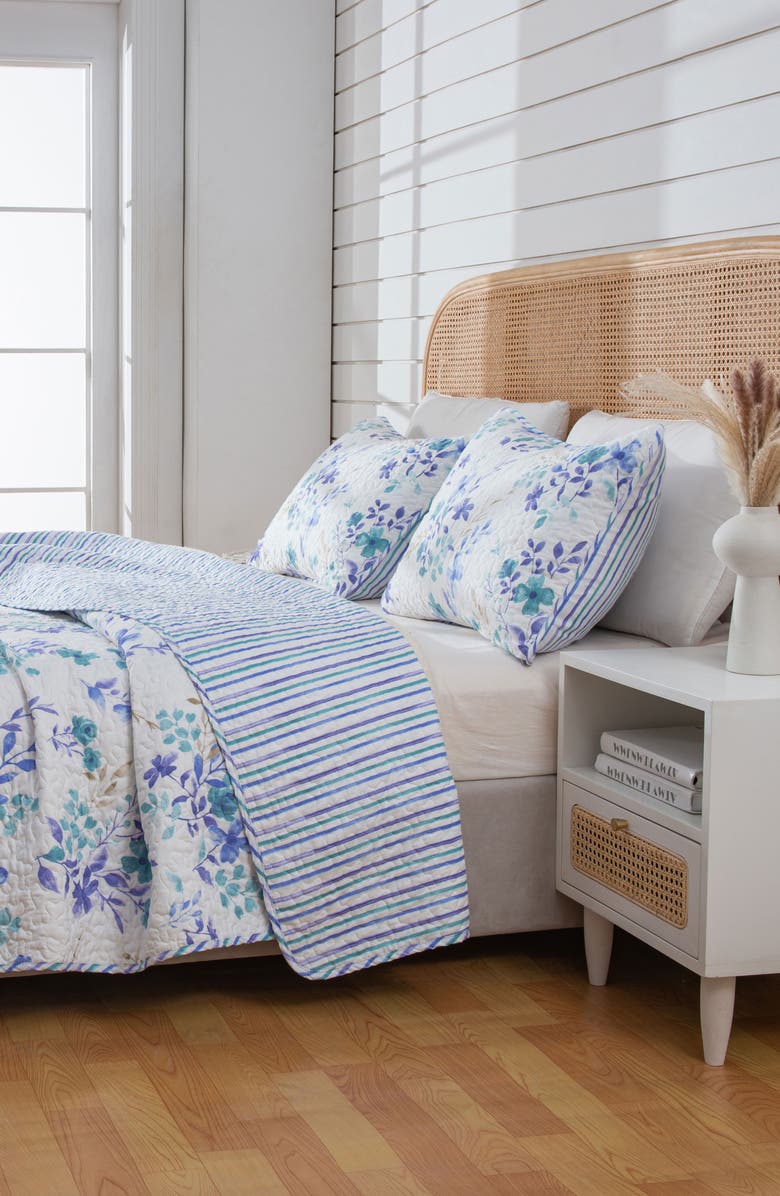 Woven & Weft Blue Floral Spring Reversible Microfiber Quilt Set, Alternate, color, Bouquet