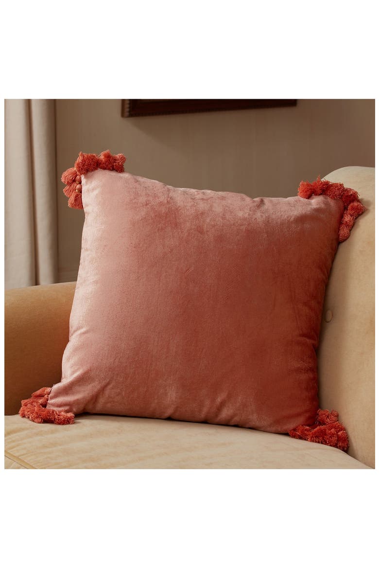Raj Velvet Tassel Throw Pillow, Alternate, color, TERRACOTTA