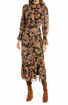 Julia Jordan Paisley Long Sleeve Midi Dress