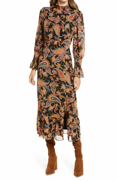 Julia Jordan Paisley Long Sleeve Midi Dress