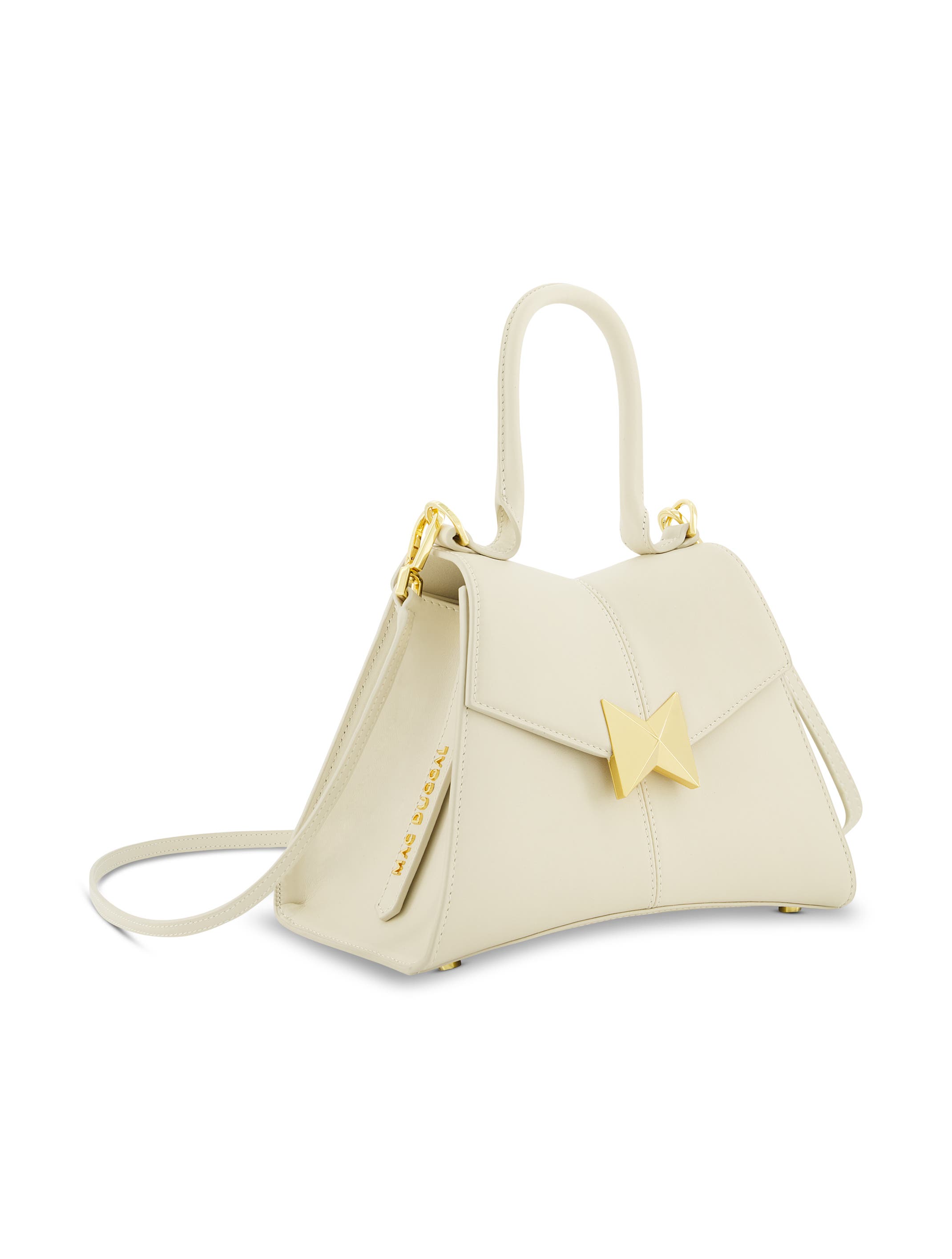 Gold Hardware Detail Angular Top Handle Small Leather Handbag, Alternate, color, Ecru