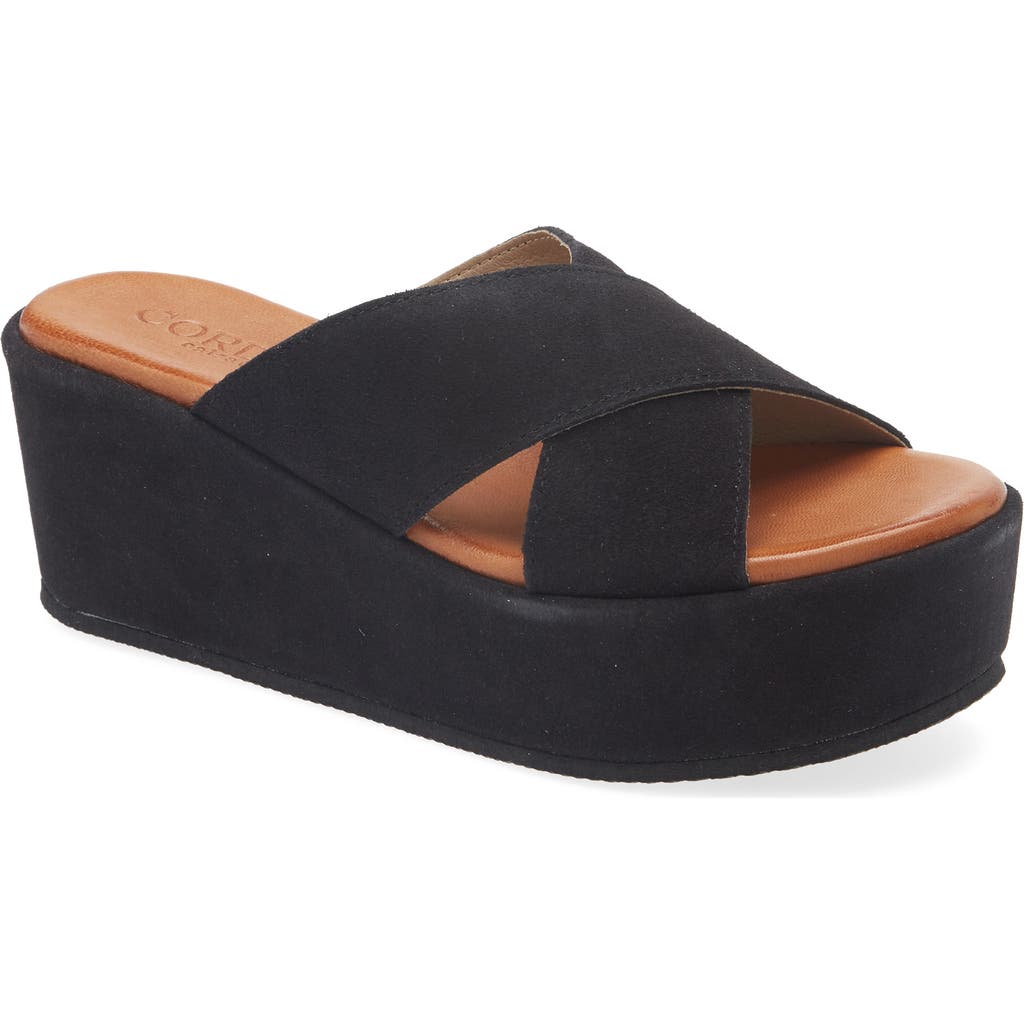 Cordani Bella Platform Wedge Slide Sandal in Black Suede  product