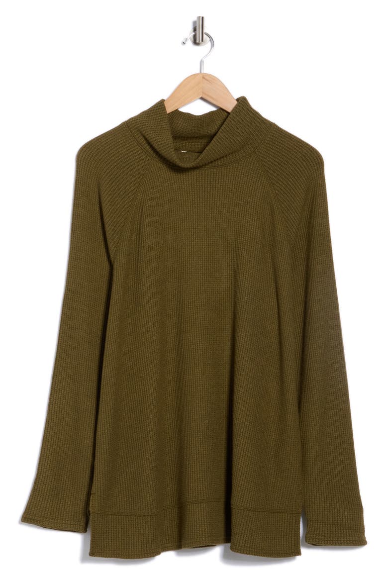Cozy Cowl Neck Waffle Stitch Top, Alternate, color, OLIVE DARK