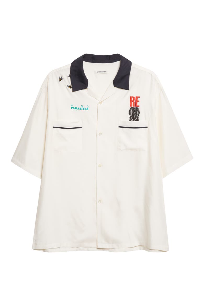 Graphic Short Sleeve Cupro Blend Button-Up Shirt, Alternate, color, IVORY