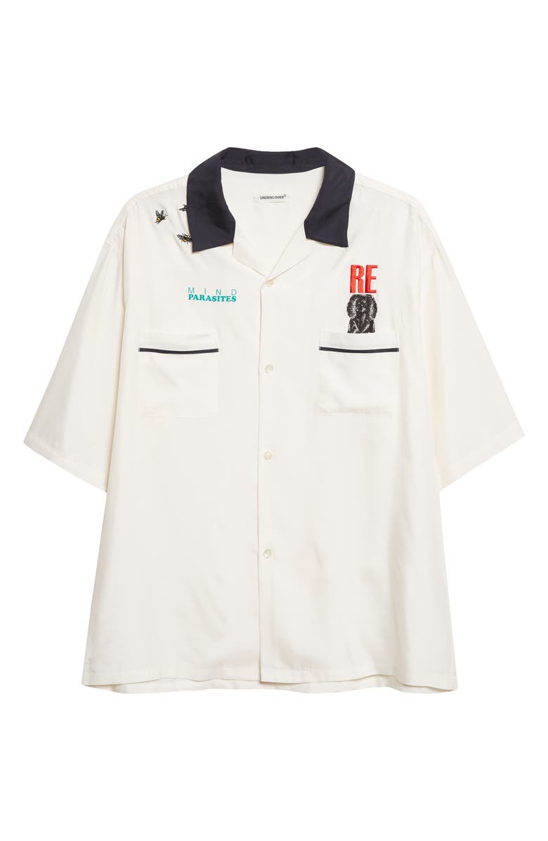 Undercover Graphic Short Sleeve Cupro Blend Button-Up Shirt, Main, color, Ivory